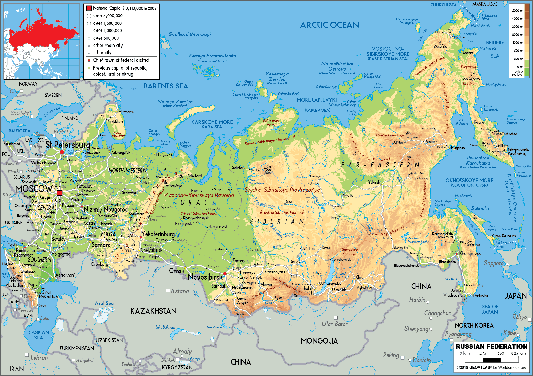 Russia Map (Physical) Worldometer