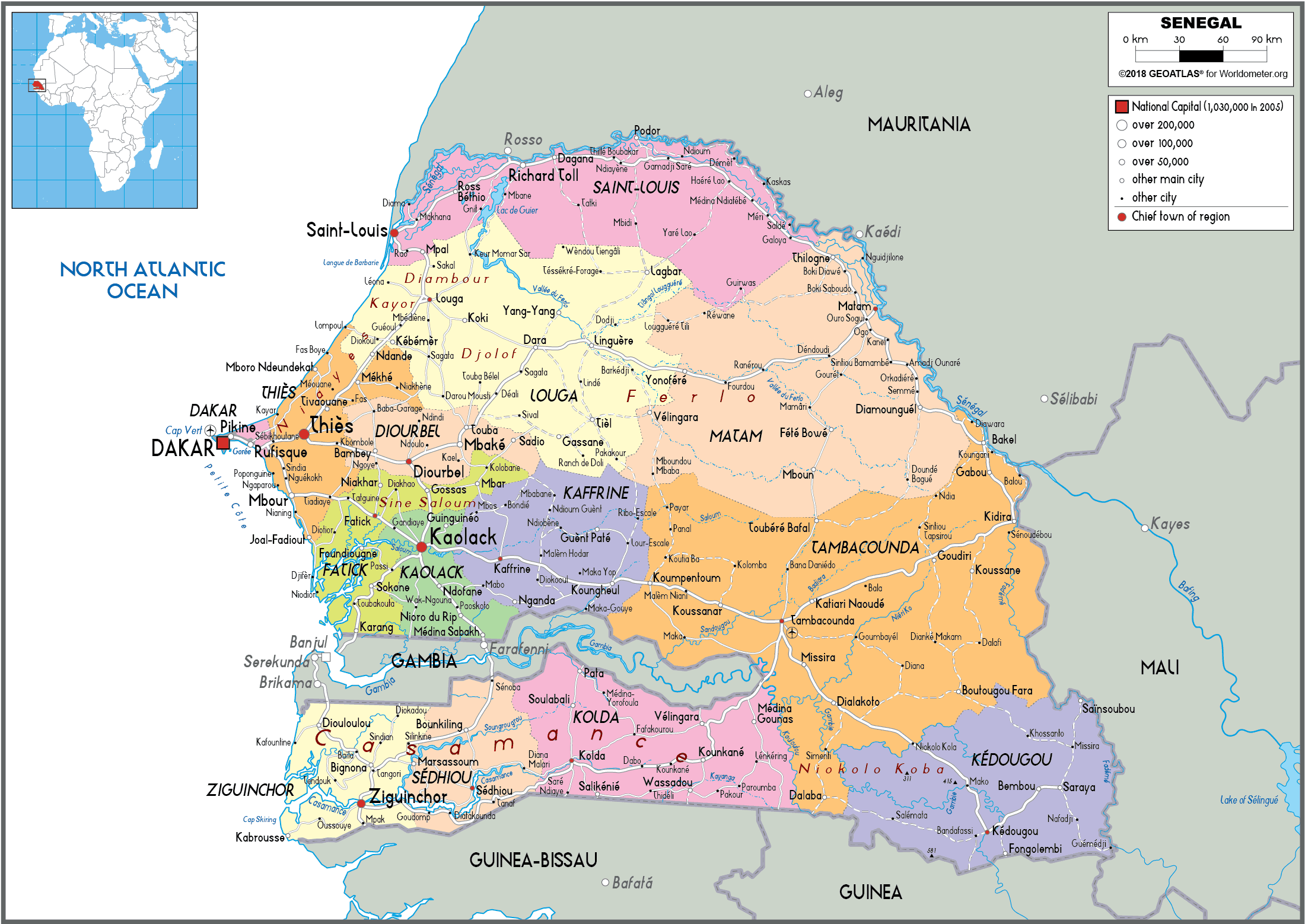 Senegal Map (Political) - Worldometer