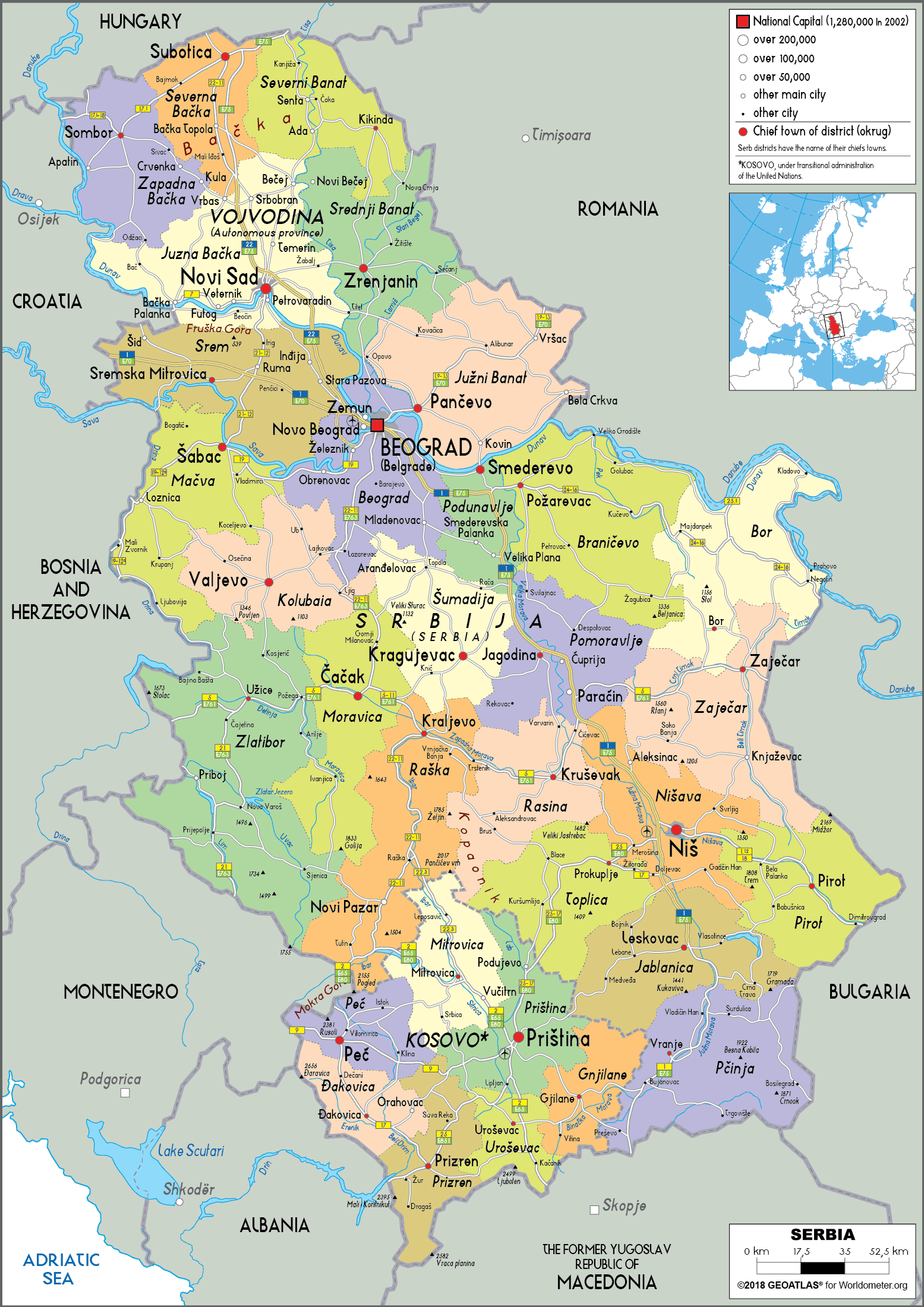 Serbia Map Political Worldometer