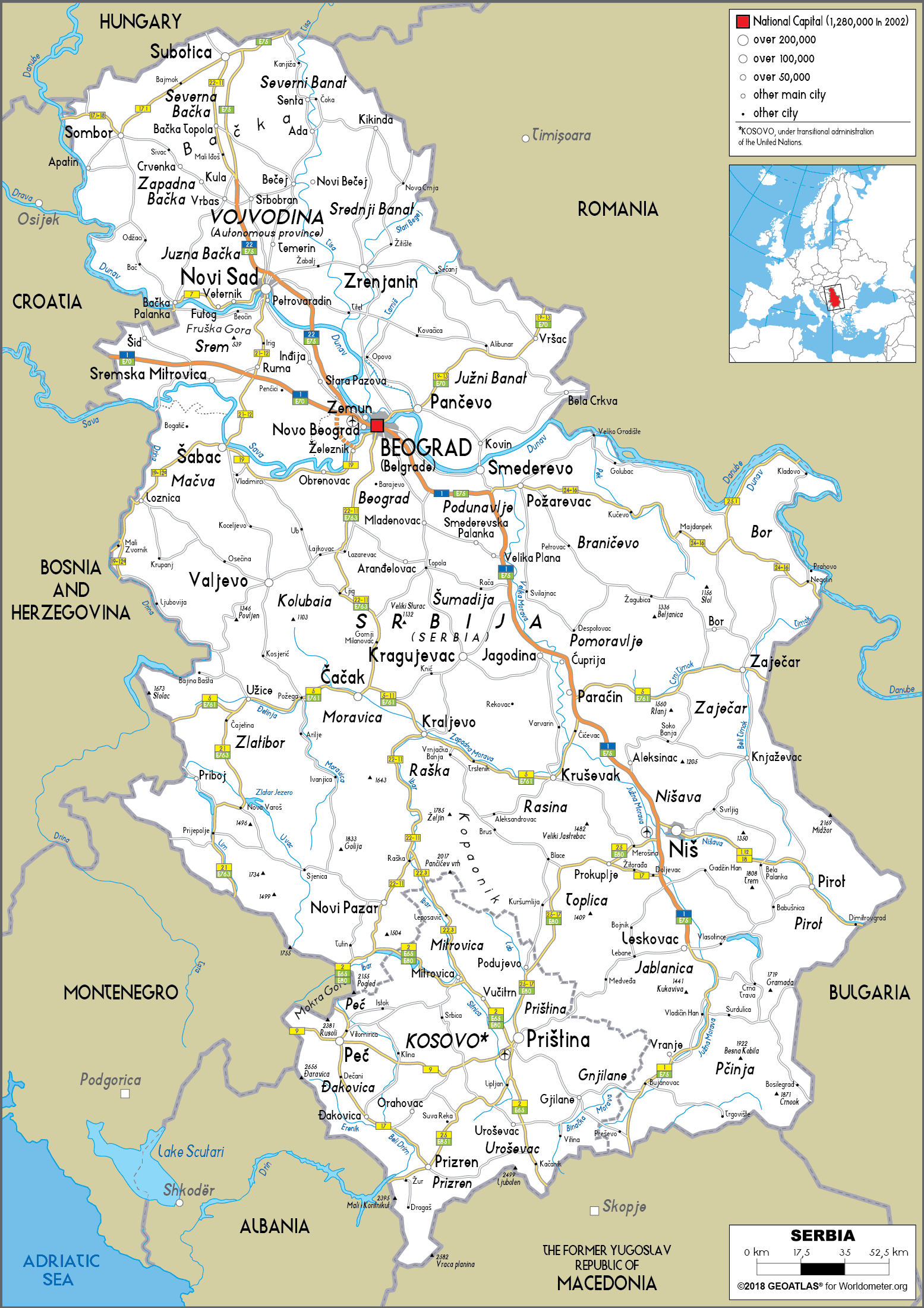 Large Size Road Map Of Serbia Worldometer