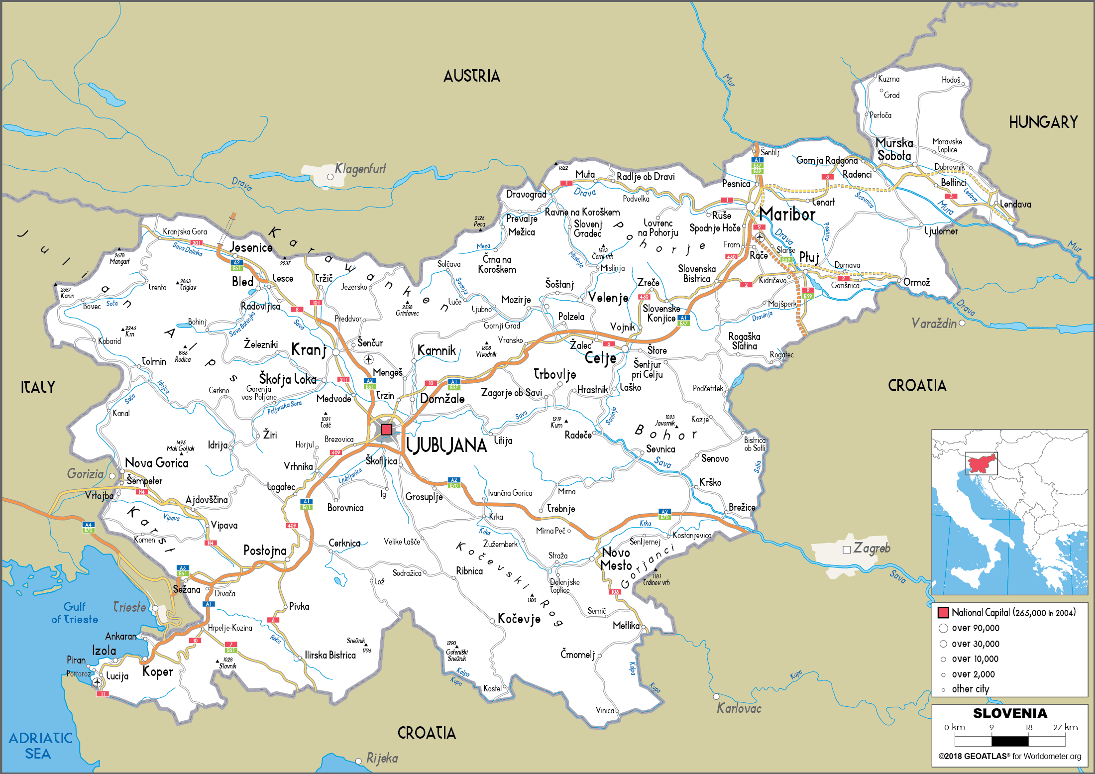 Large Size Road Map Of Slovenia Worldometer Large Size Road Map Of Slovenia Worldometer