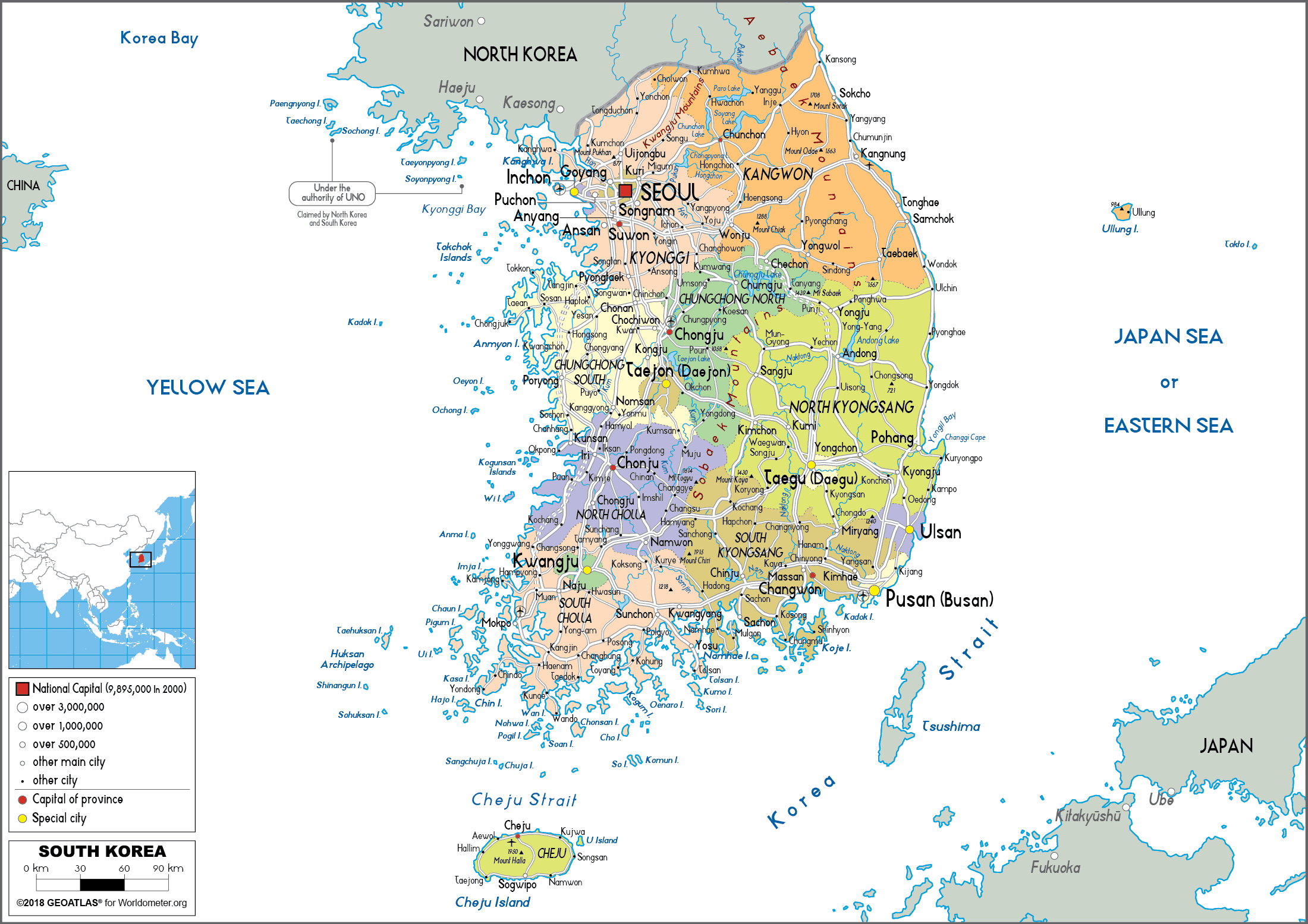 South Korea Political Map South Korea Map (Political) Worldometer.