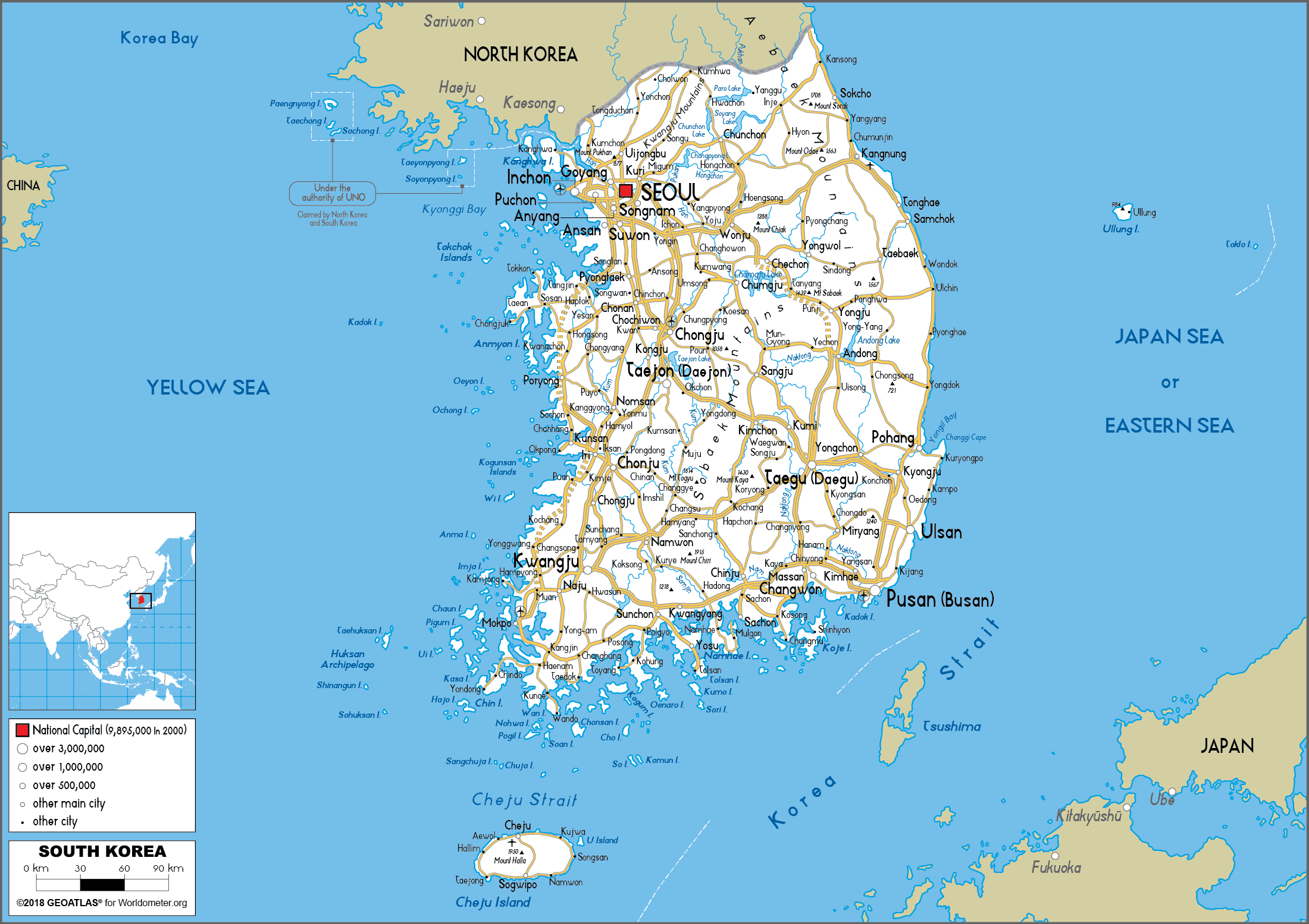  South  Korea  Map  Road Worldometer