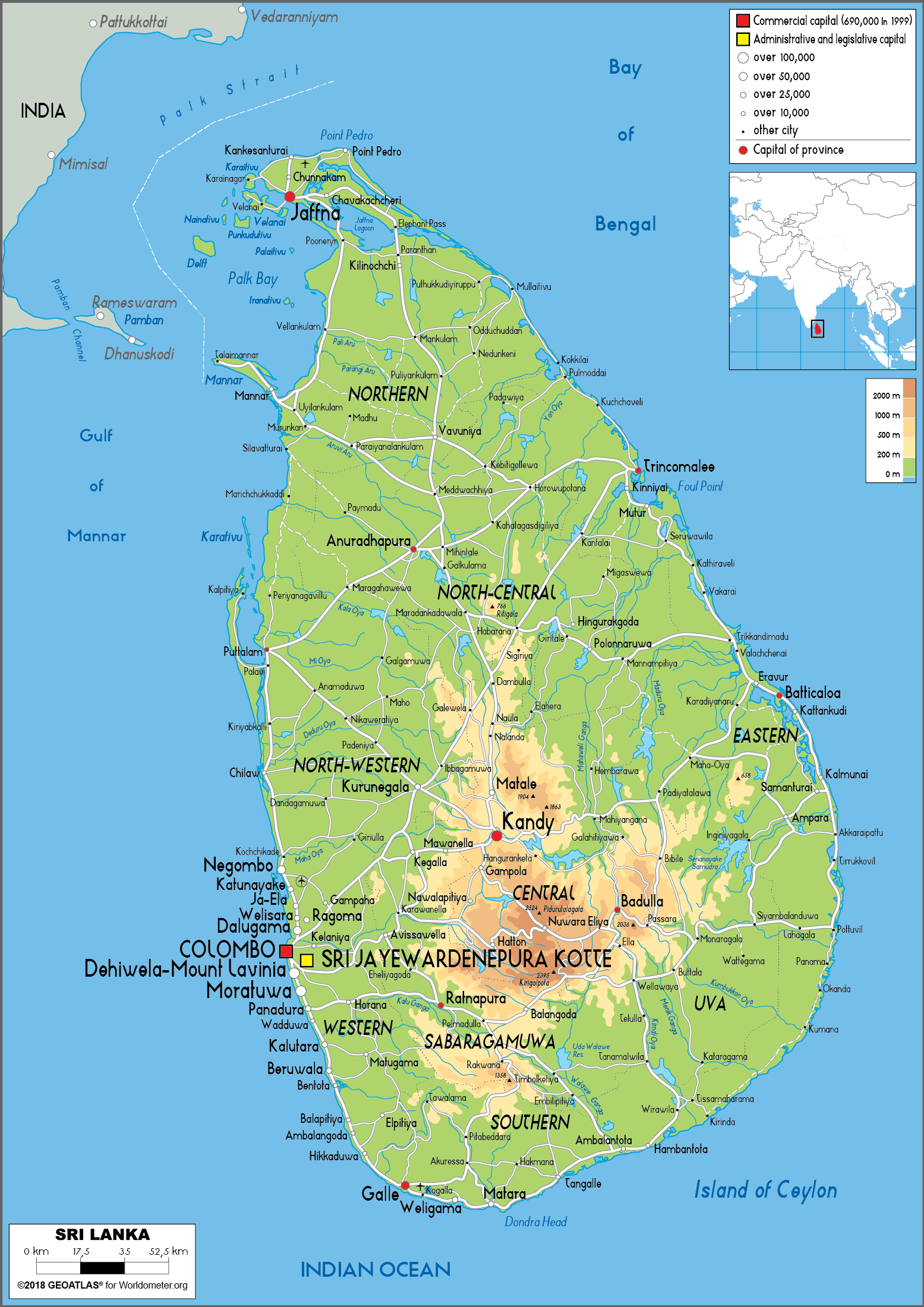 Sri Lanka Map (Physical) - Worldometer