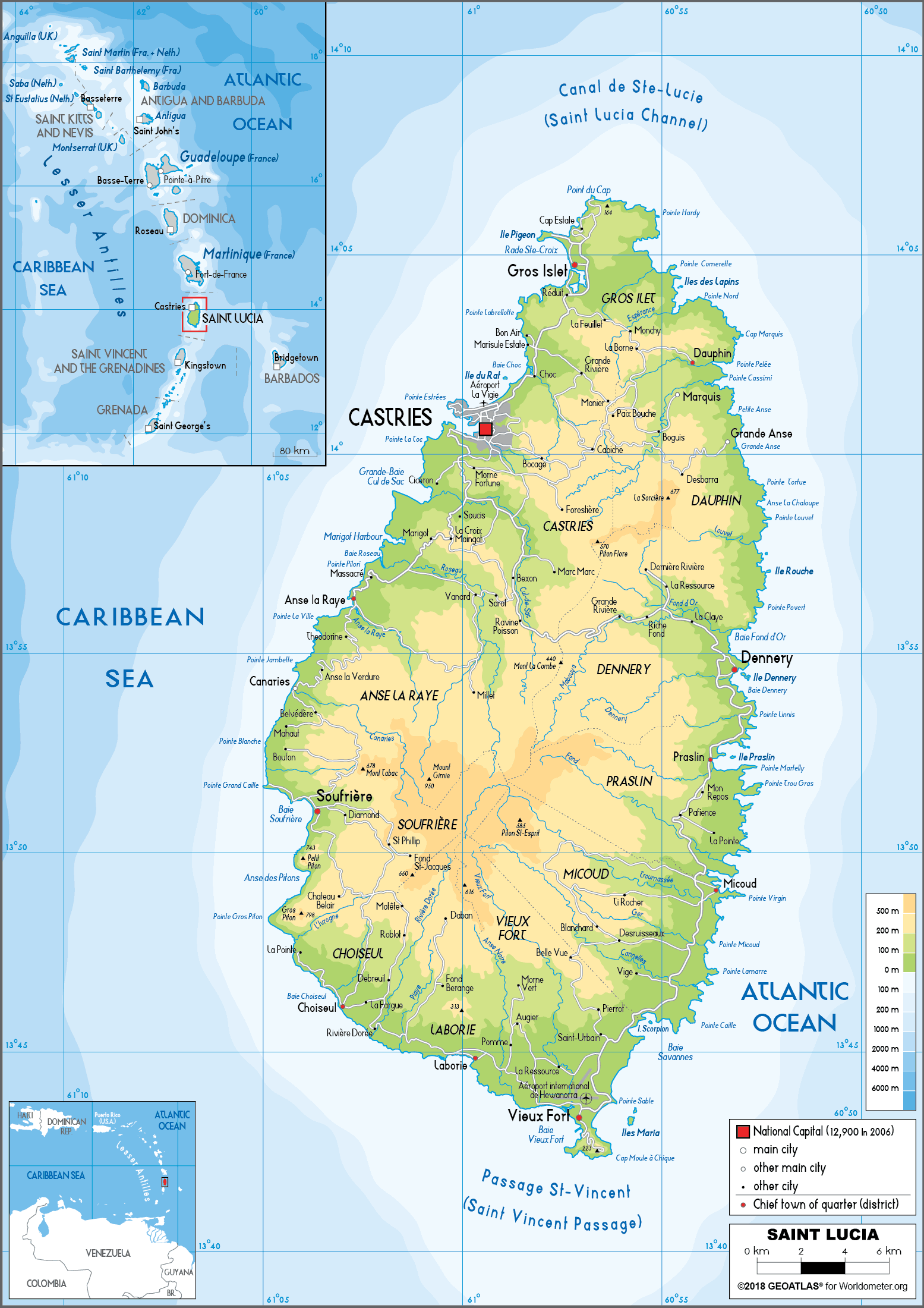 map of st lucia Saint Lucia Map Physical Worldometer