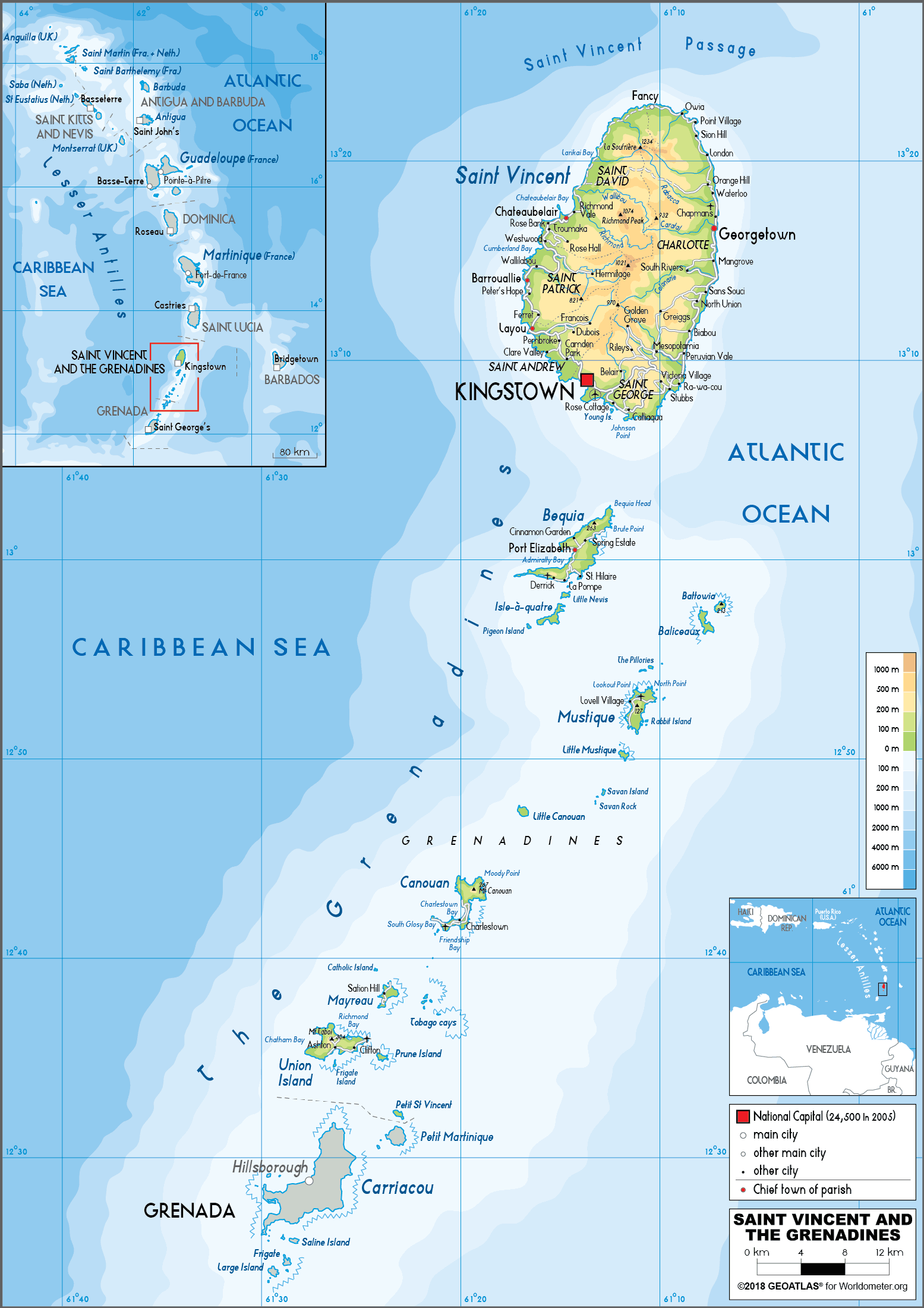 St. Vincent & Grenadines Map (Physical) - Worldometer
