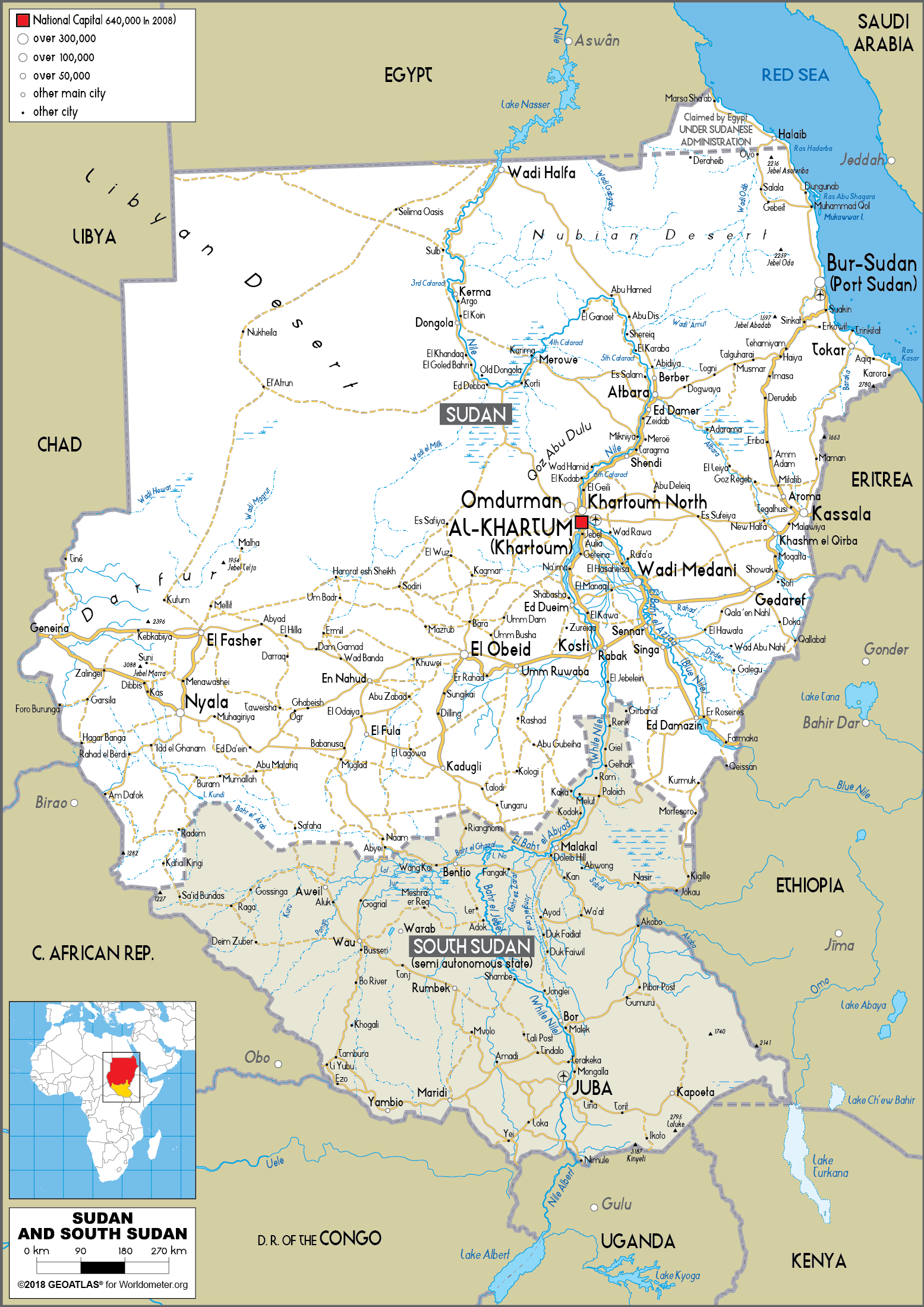Sudan Detailed Political Map With Cities Roads And Rivers Vidiani ...