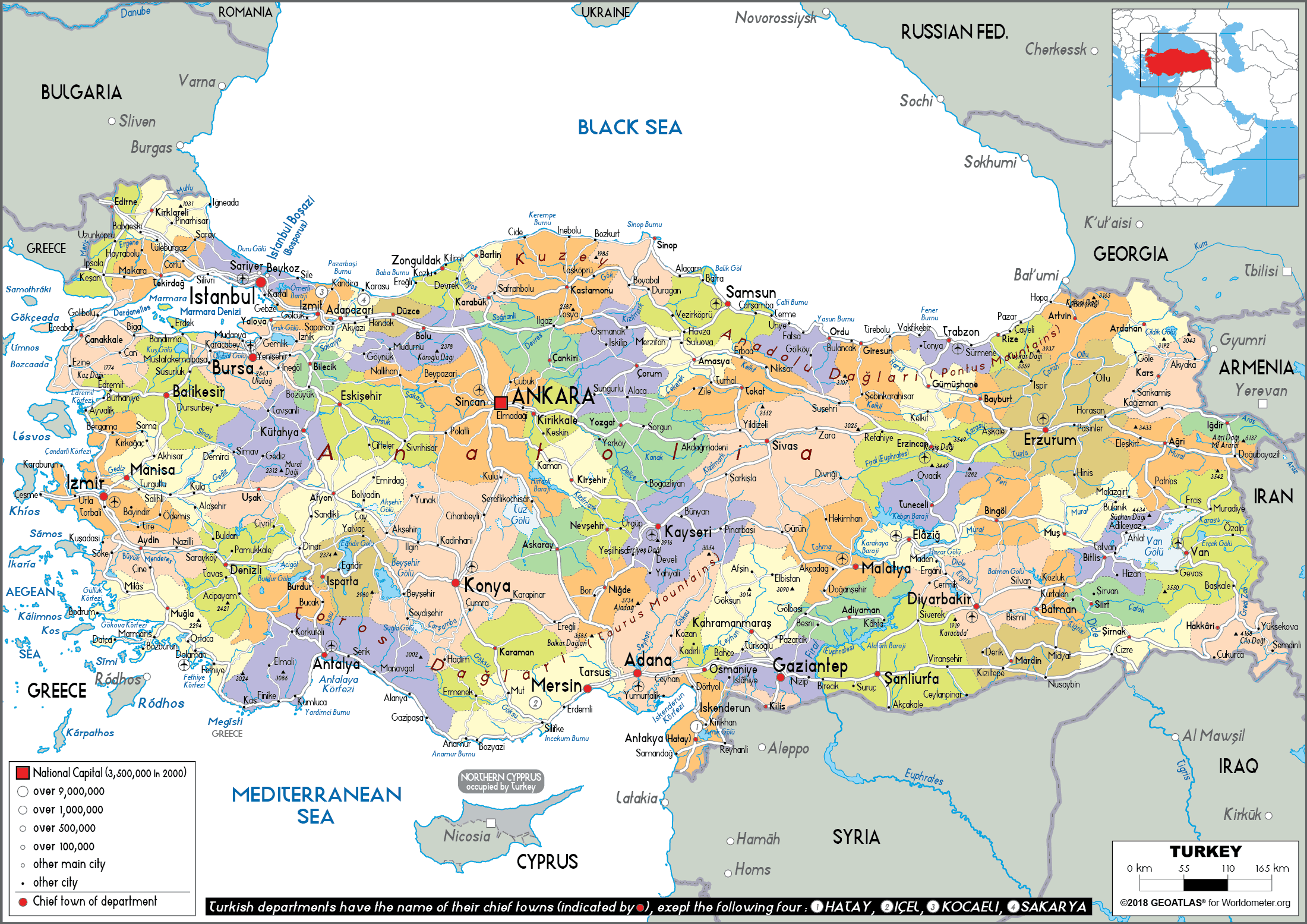 turkey on a map Turkey Map Political Worldometer