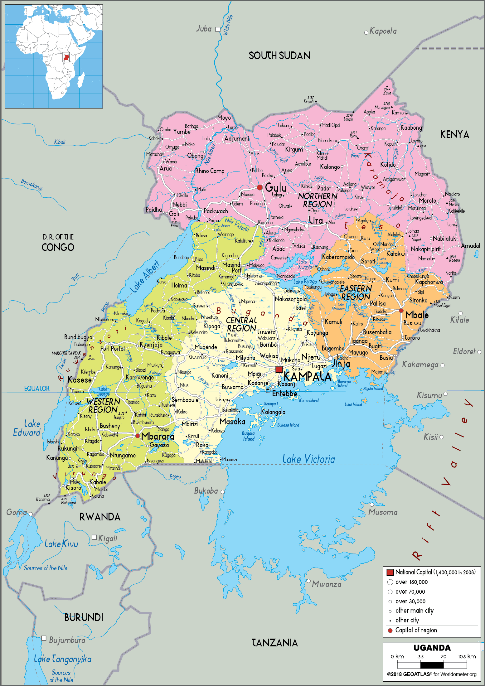 Uganda Map (Political) - Worldometer
