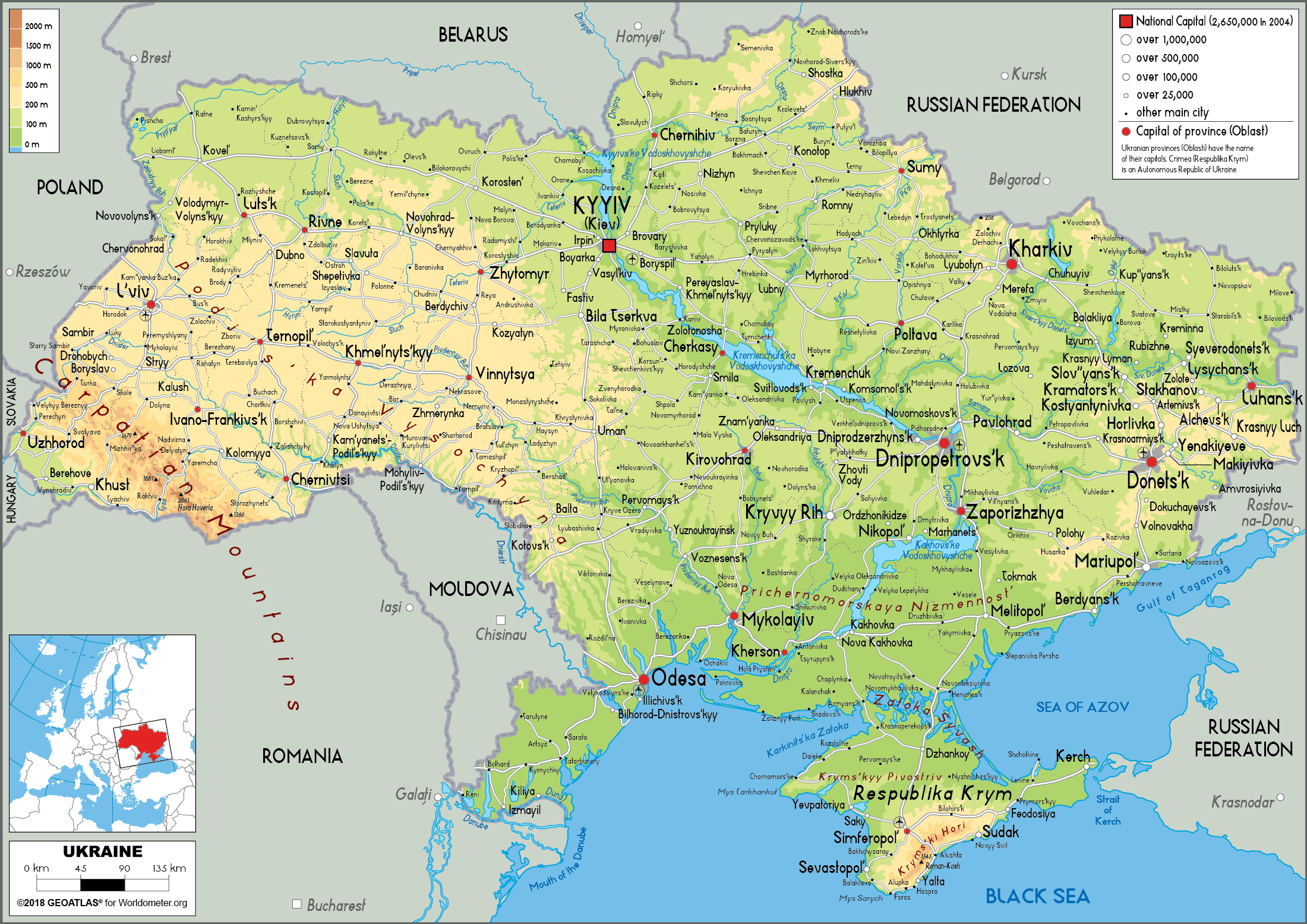 Ukraine Map (Physical) - Worldometer