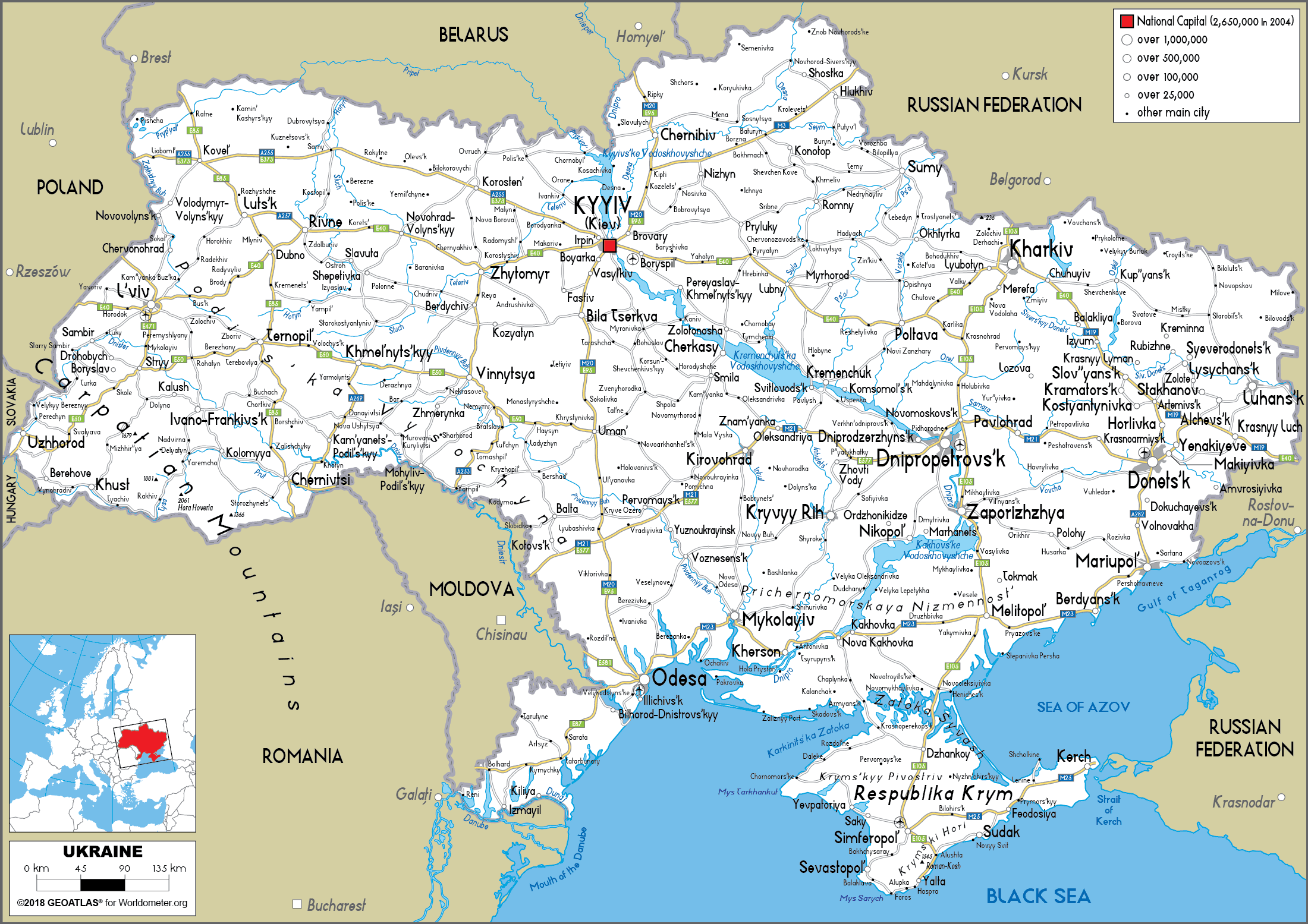 World Map With Ukraine - London Top Attractions Map