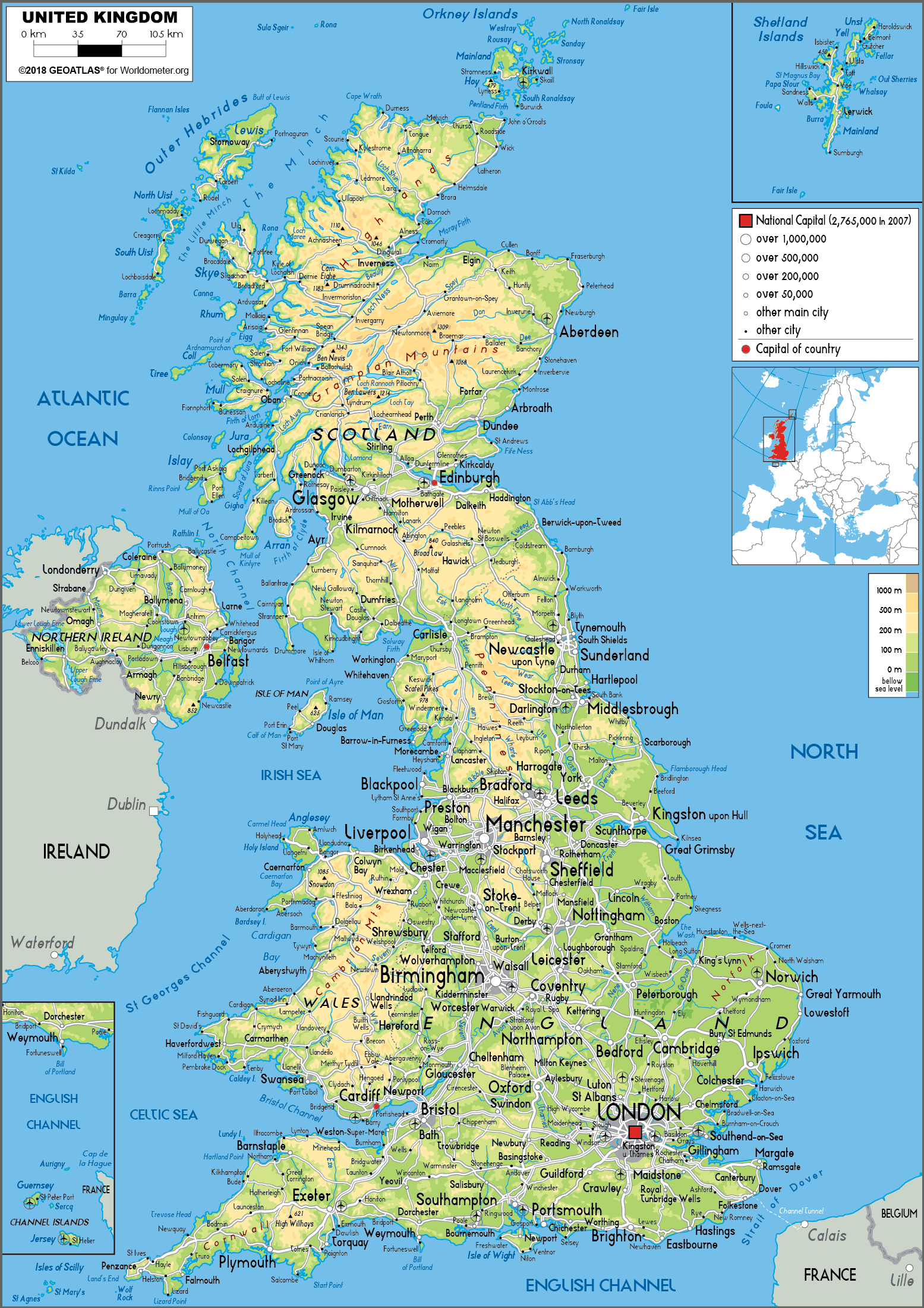 U.K. Map Physical   Worldometer
