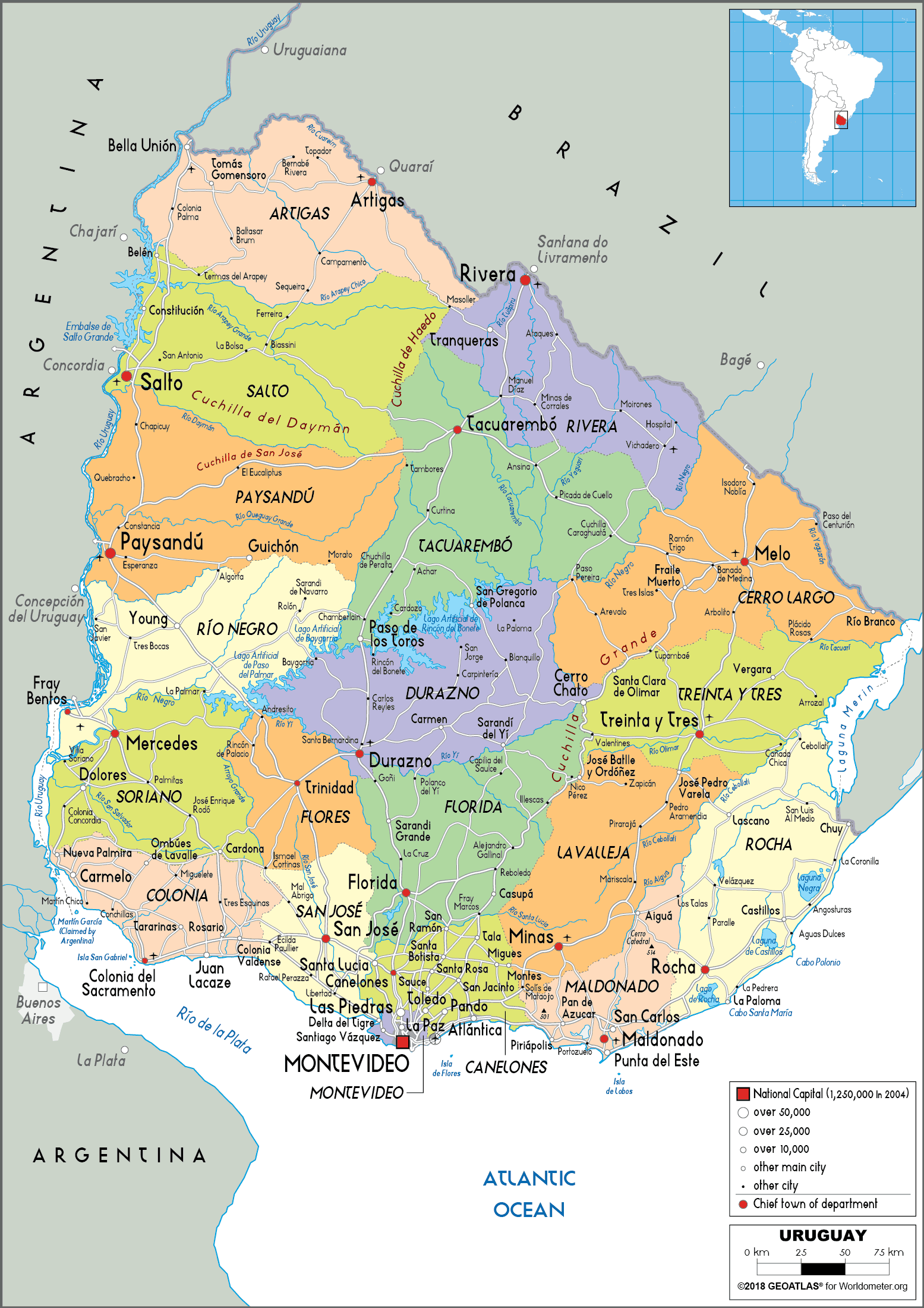 Uruguay Map (Political) - Worldometer