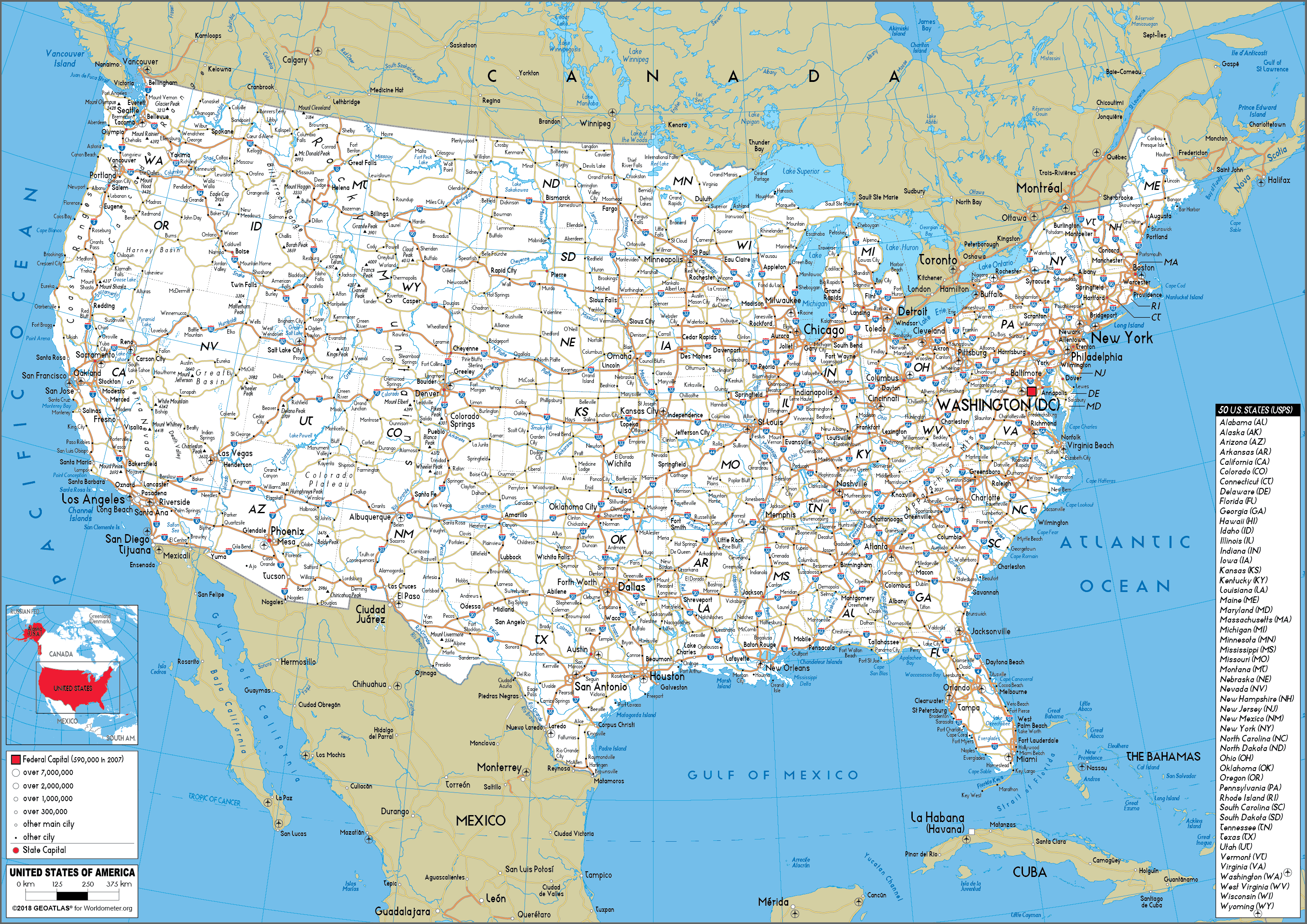 Large Size Road Map Of The United States Worldometer