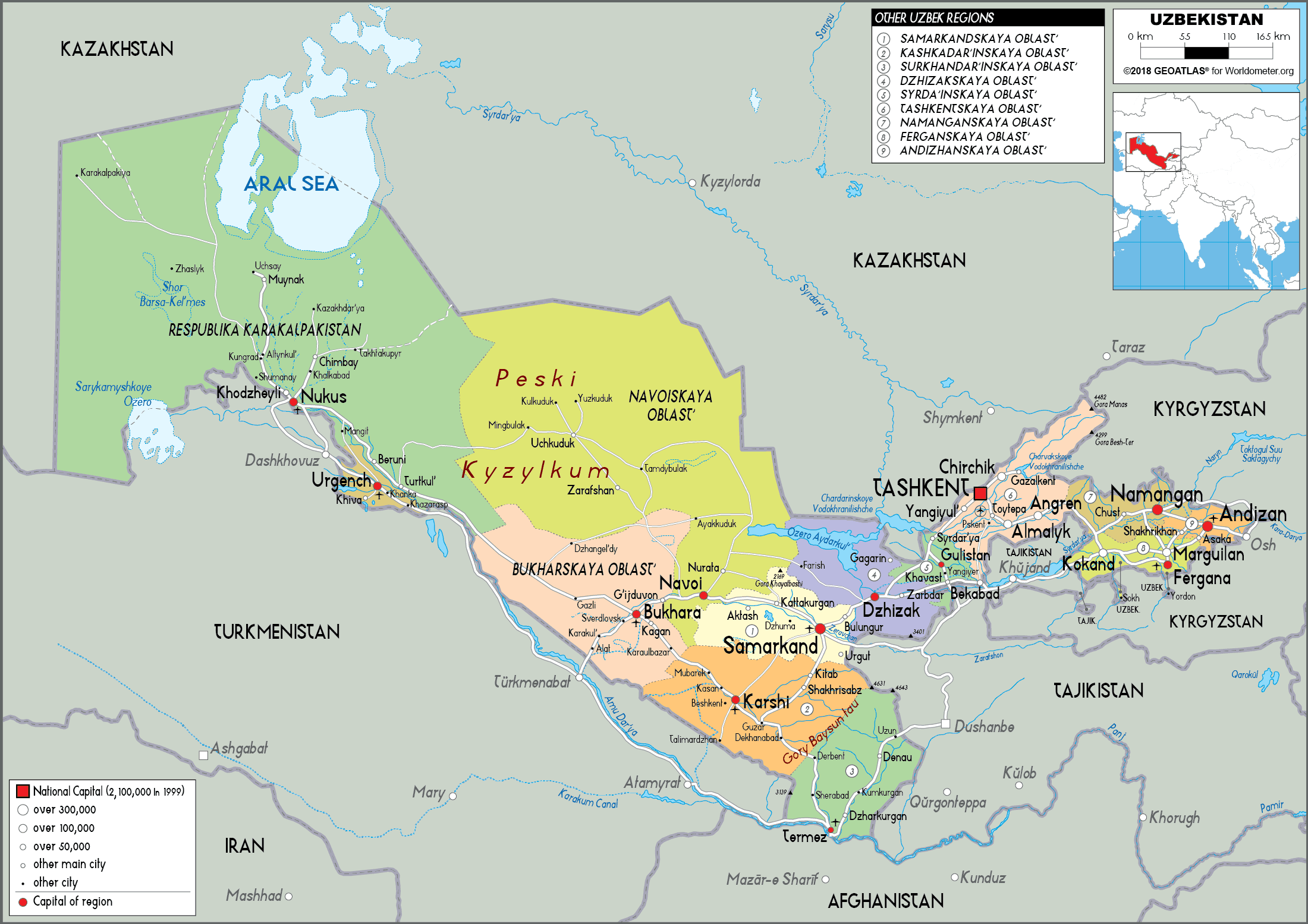 Uzbekistan Map Political Worldometer Uzbekistan Map Political Worldometer
