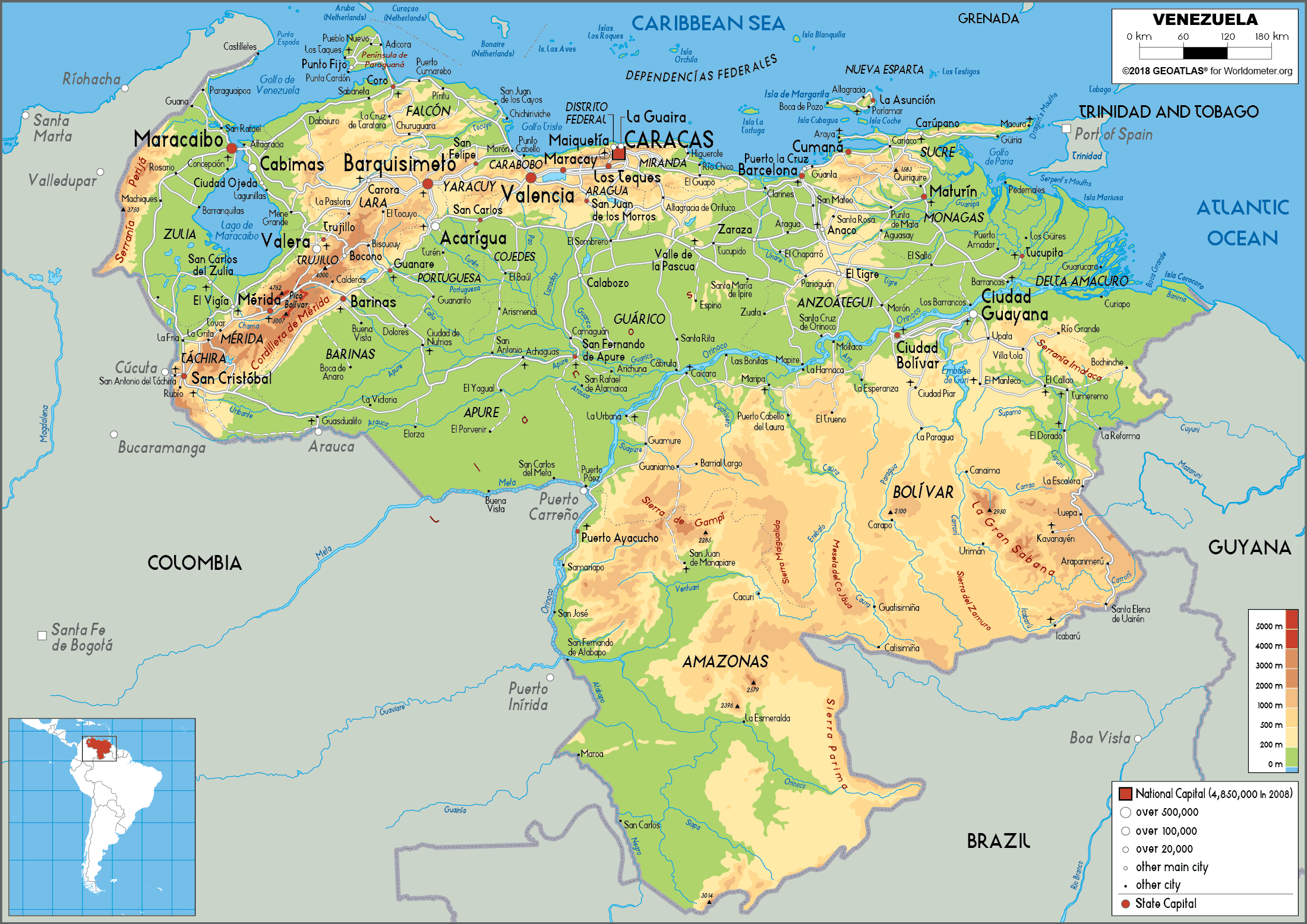 Venezuela Map (Physical) - Worldometer
