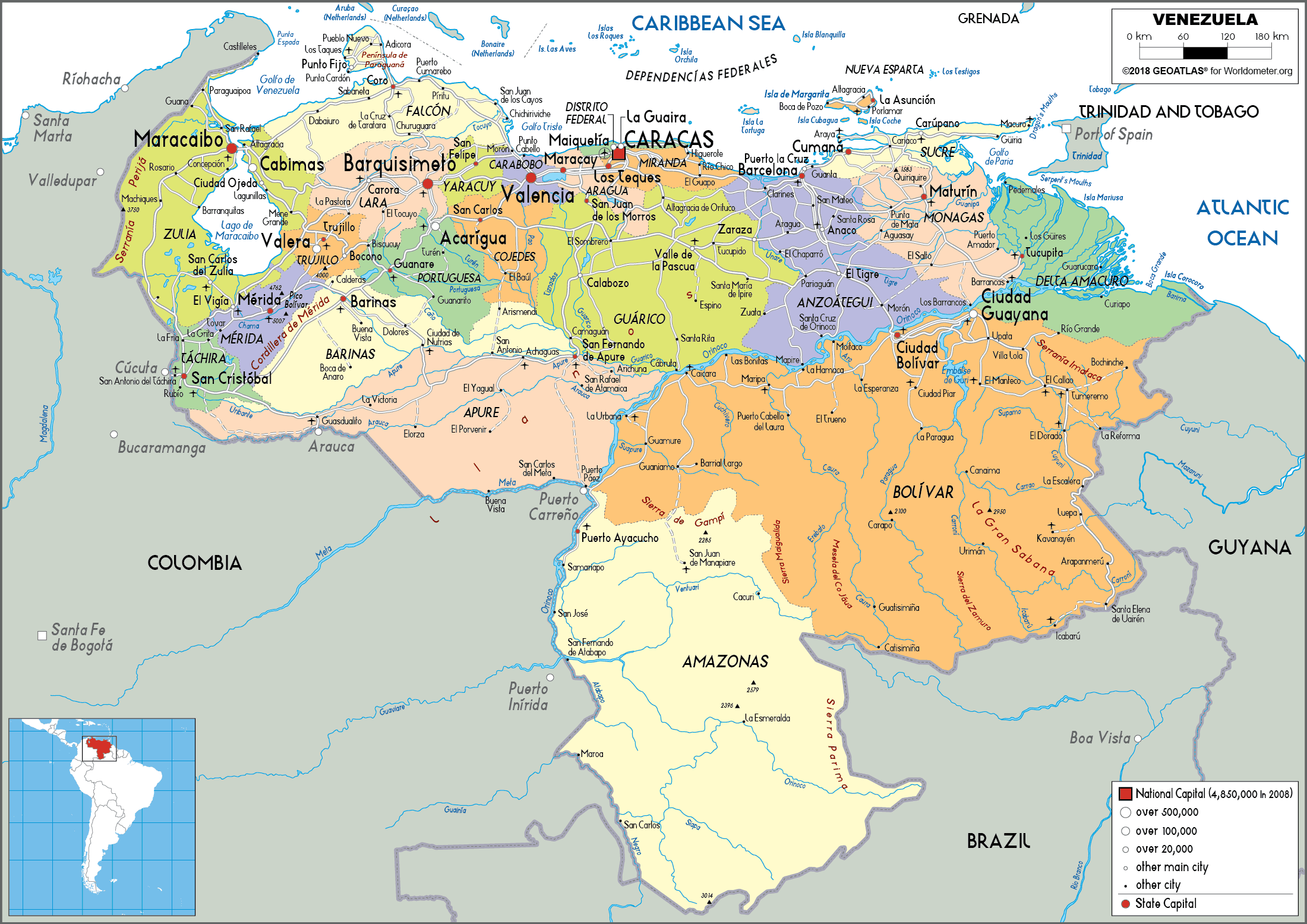 Large Size Political Map Of Venezuela Worldometer