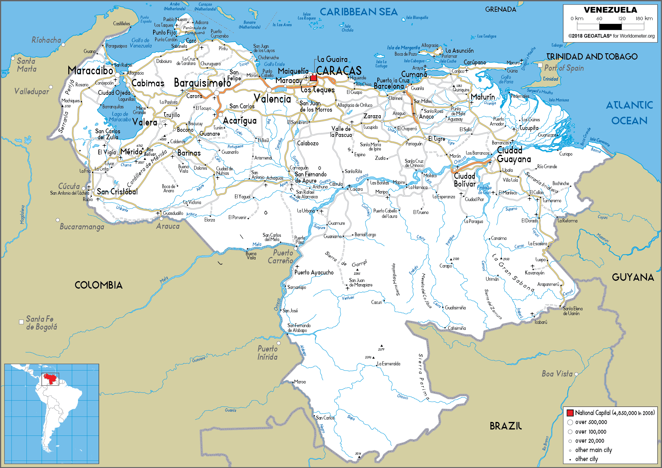 Venezuela Map (Road) - Worldometer