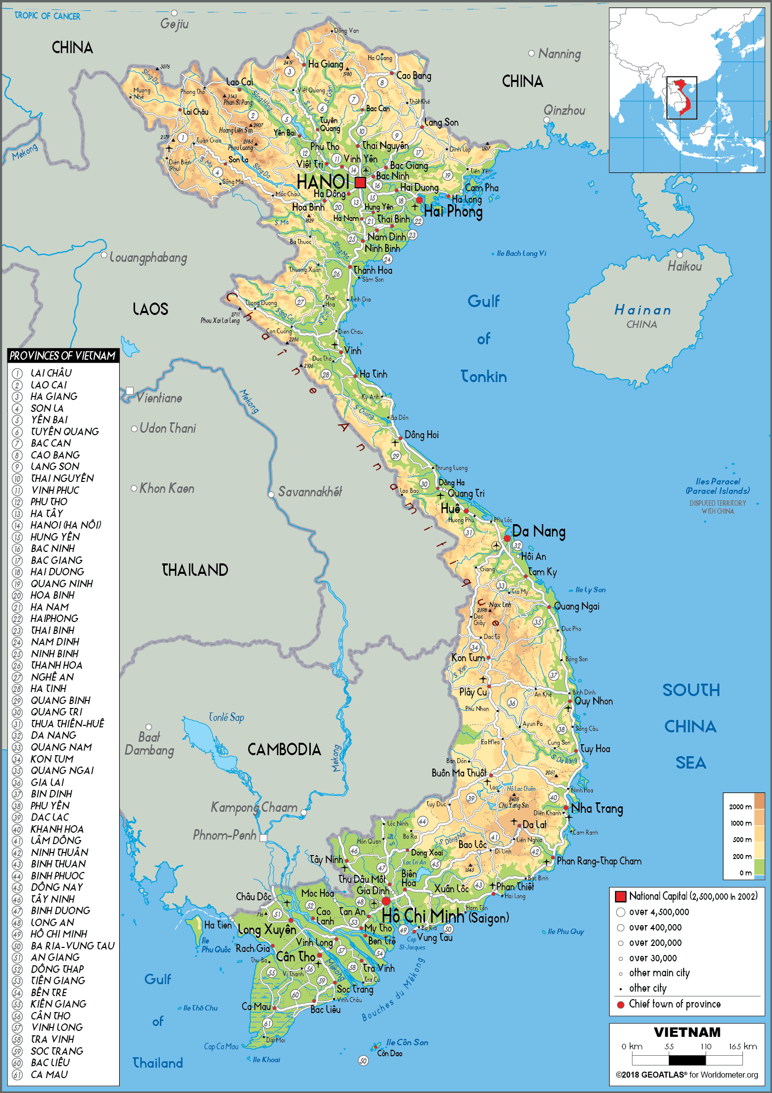 Large Size Physical Map Of Vietnam Worldometer