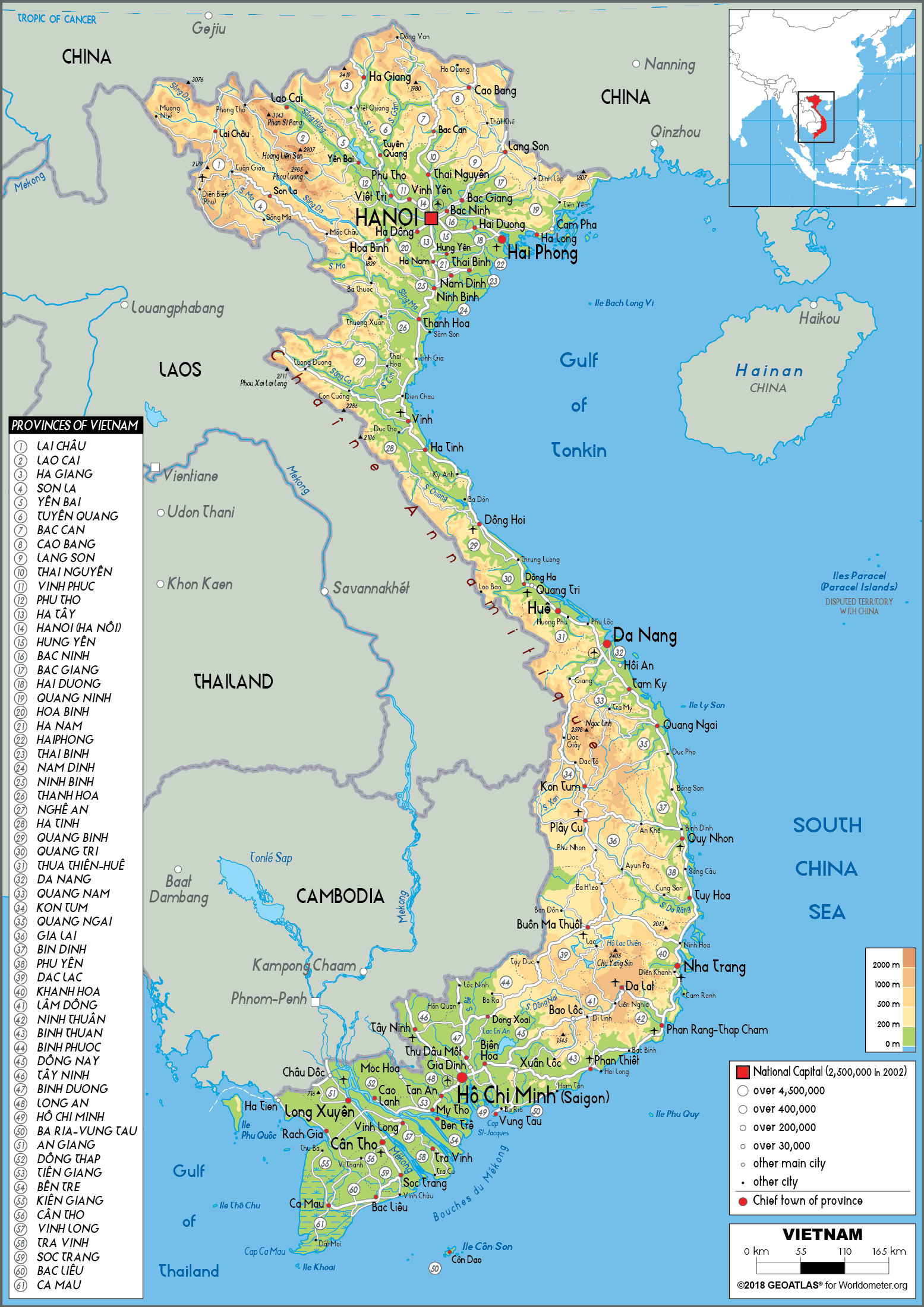 Vietnam Map (Physical) - Worldometer