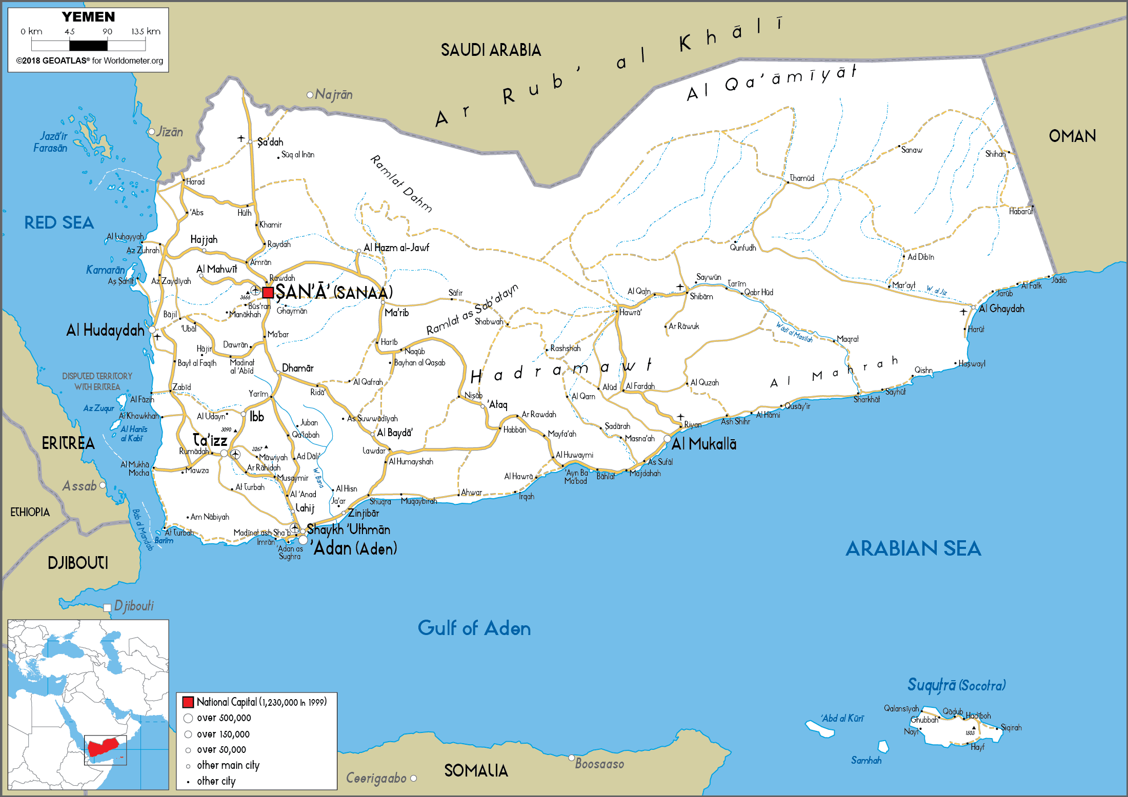 Yemen Map Road Worldometer