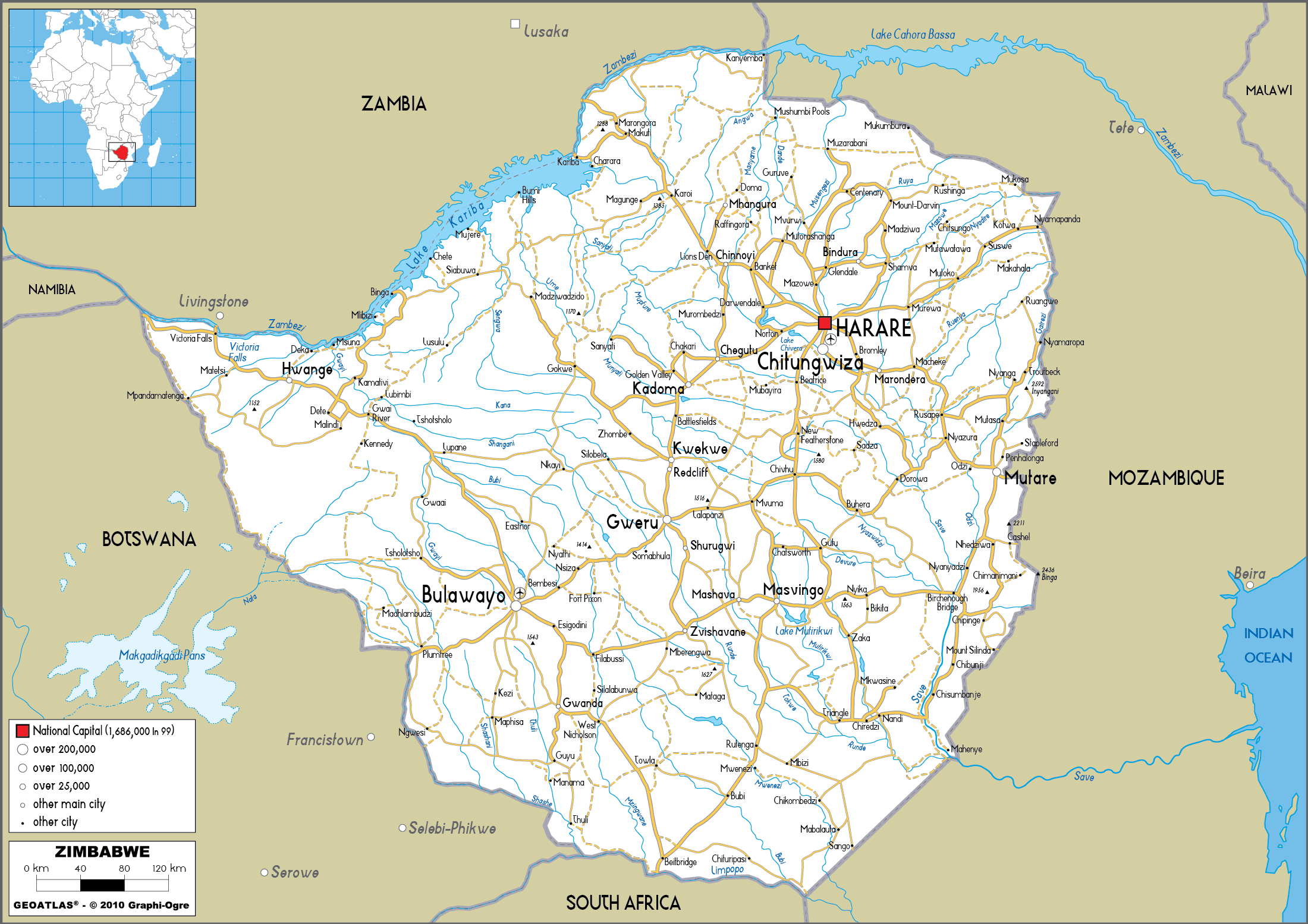 Zimbabwe Map (Road) - Worldometer