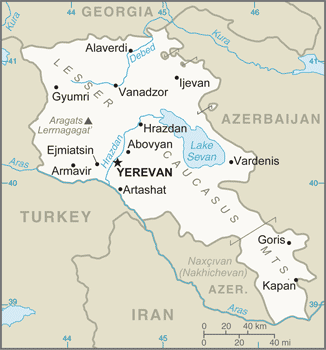 Large size Physical Map of Armenia - Worldometer